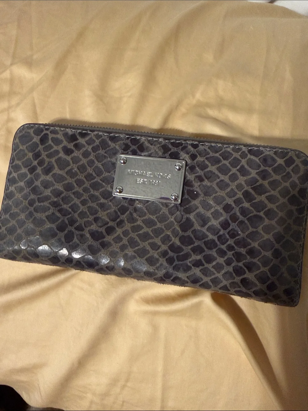 Michael Kors Charcoal Snake-Print Zip Around Wallet